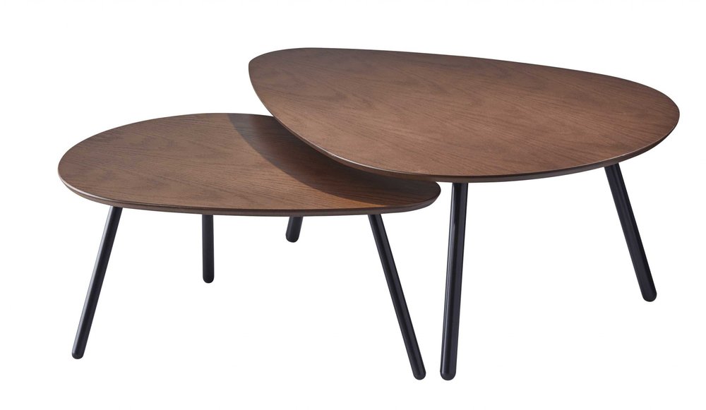 Set of Two Brown And Black Wood And Metal Oval Nested Tables on a white background