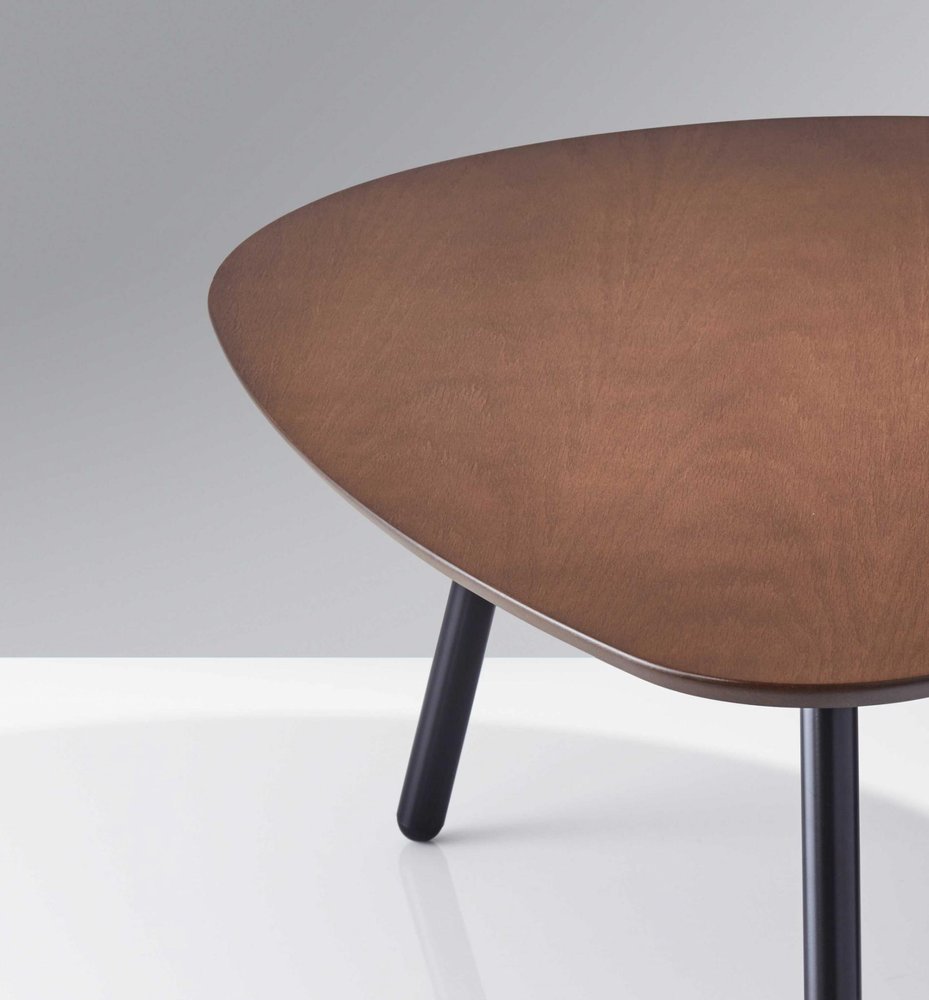 Set of Two Brown And Black Wood And Metal Oval Nested Tables close-up detail