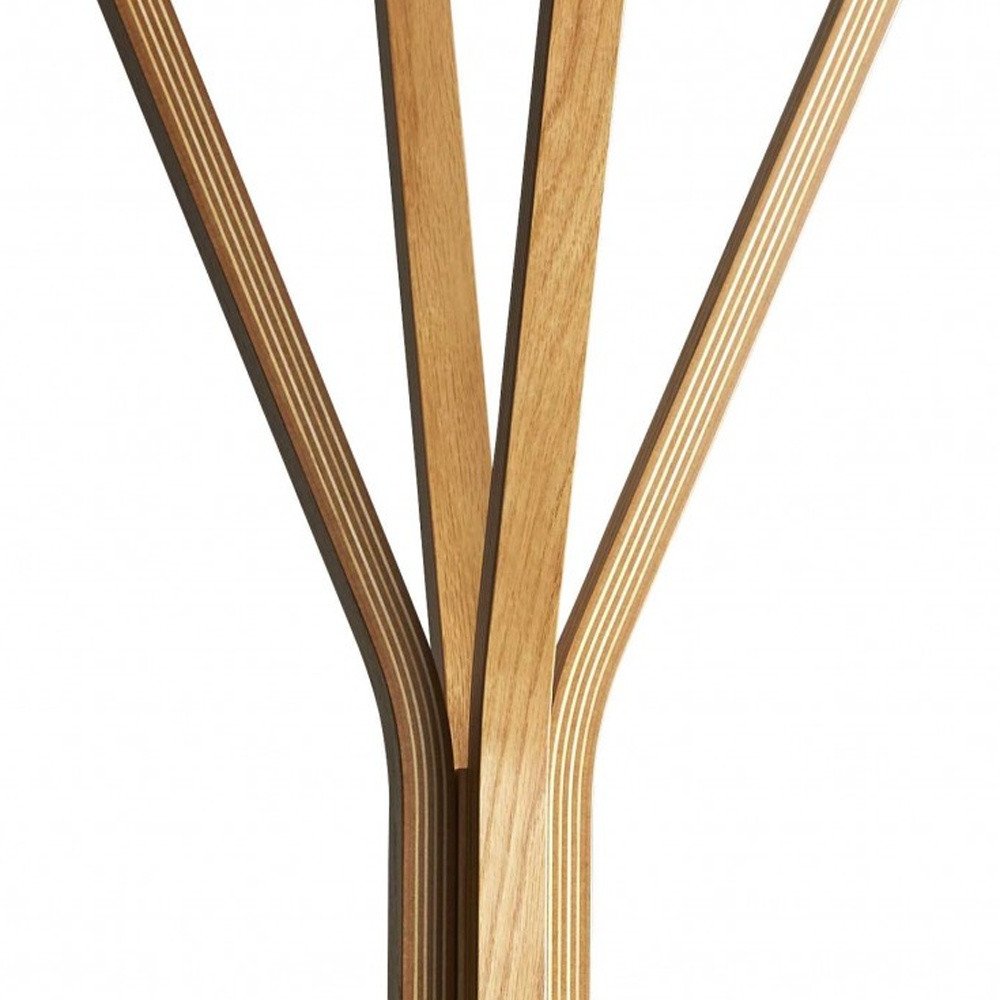 68" Natural Modern Wood Coat Tree Rack on a white background