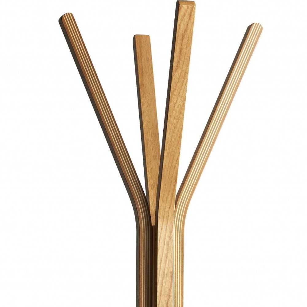 68" Natural Modern Wood Coat Tree Rack on a white background