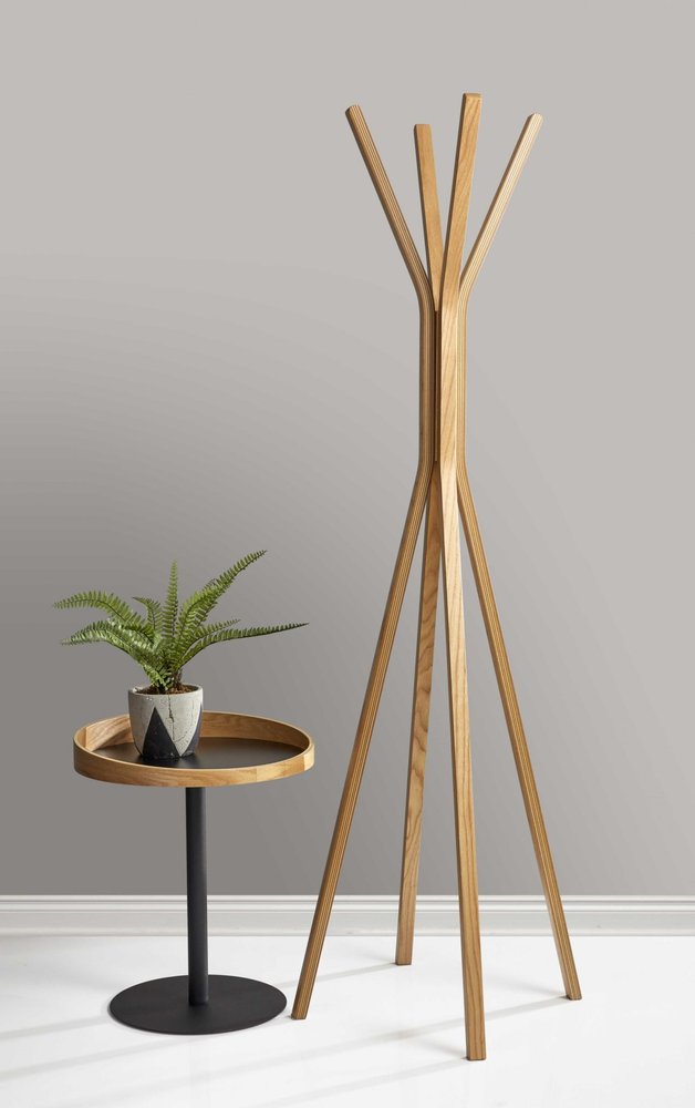 Close-up of 68" Natural Modern Wood Coat Tree Rack showing tan wood detail.