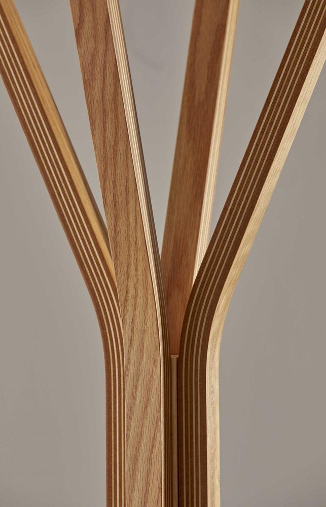 68" Natural Modern Wood Coat Tree Rack. Coat hanger in tan wood.