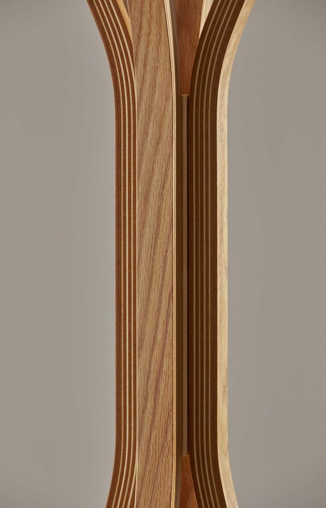 Close-up of 68" Natural Modern Wood Coat Tree Rack showing the tan wood texture.