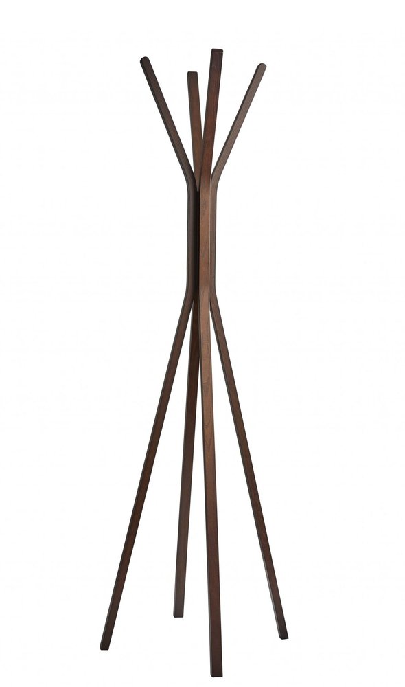 68" Natural Modern Wood Coat Tree Rack on a white background
