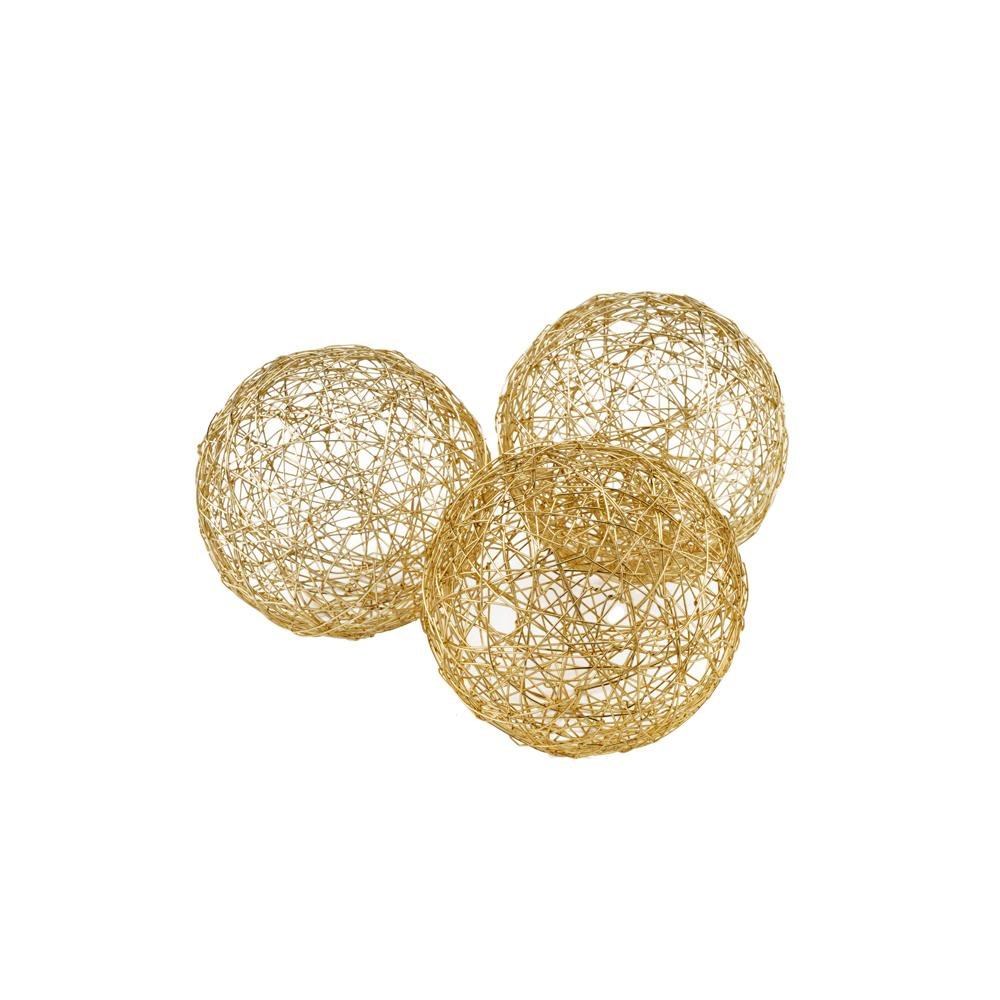 Set of Three Gold Wire 3" Decorative Orbs