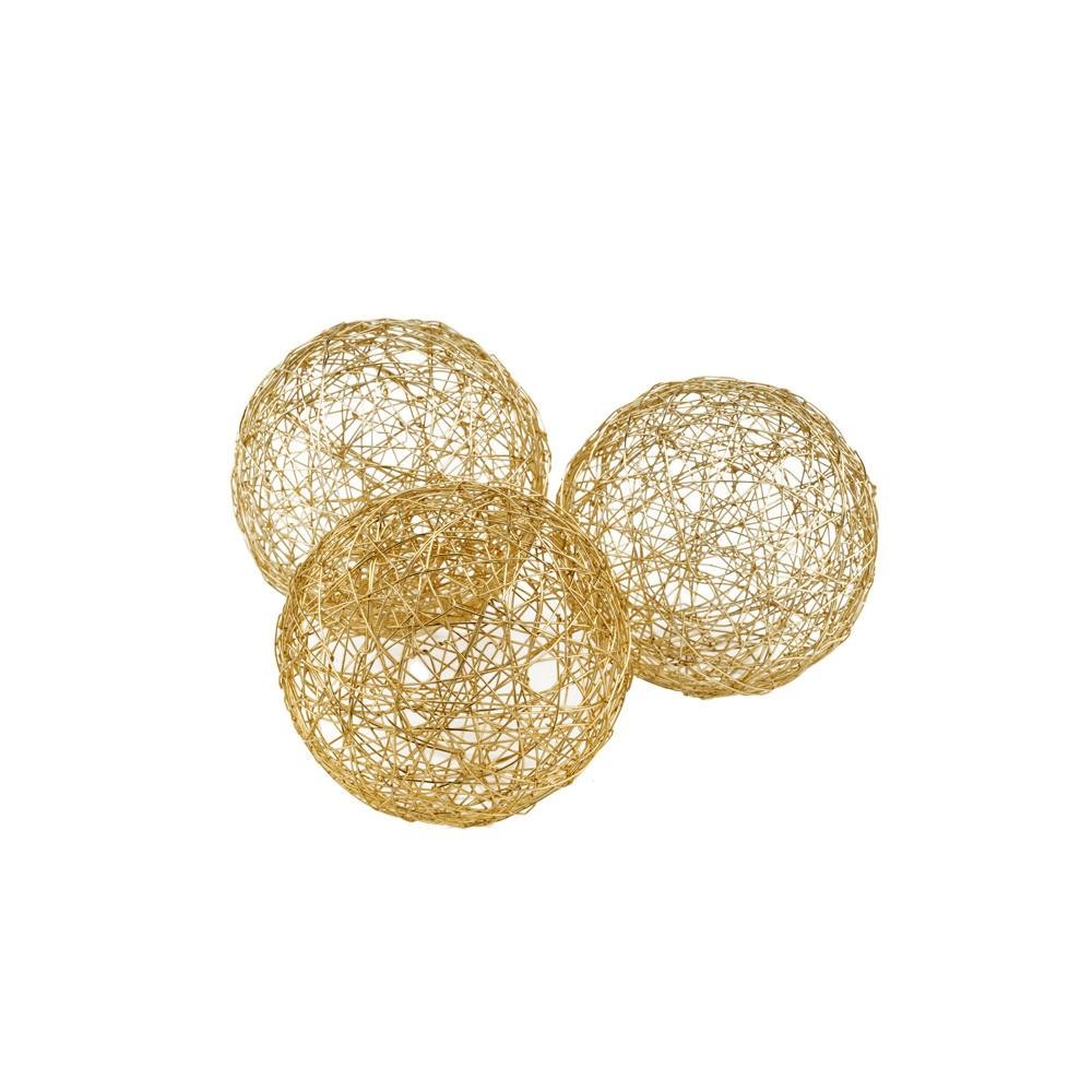Set of Three Gold Wire 3" Decorative Orbs