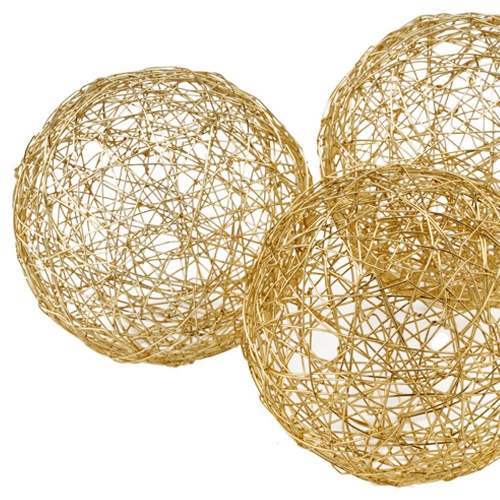 Set of Three Gold Wire 3" Decorative Orbs