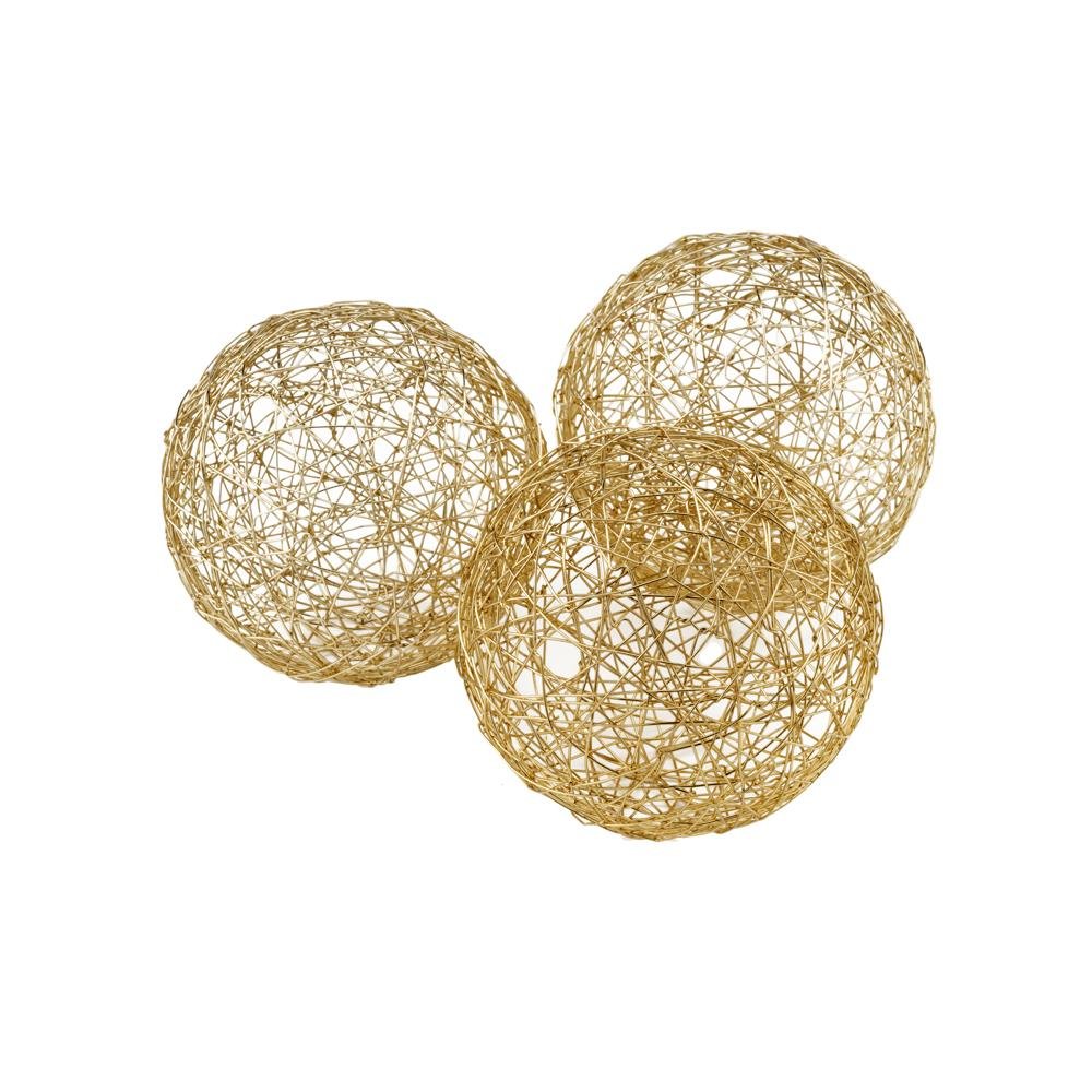 Set of Three Gold Wire 3" Decorative Orbs