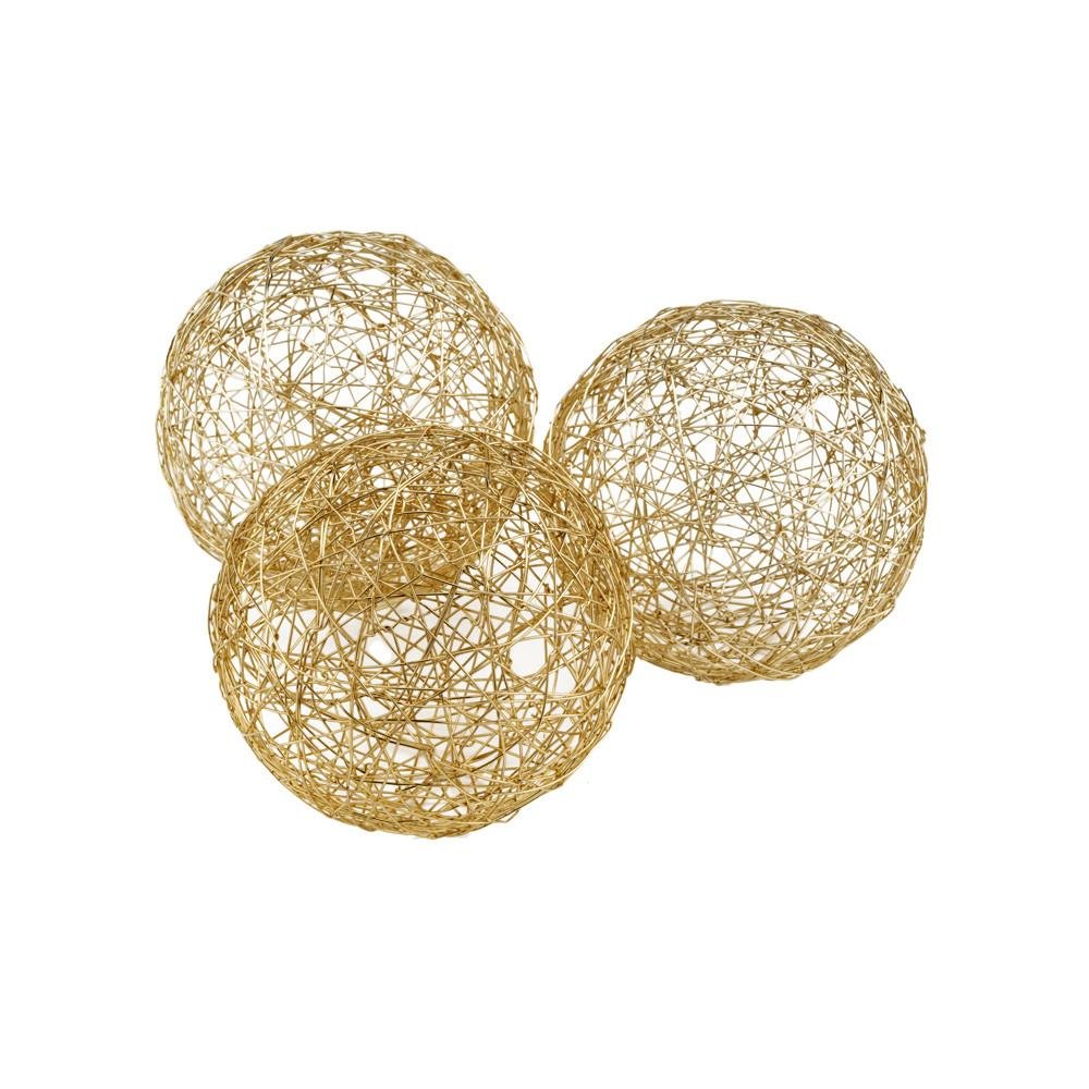 Set of Three Gold Wire 3" Decorative Orbs