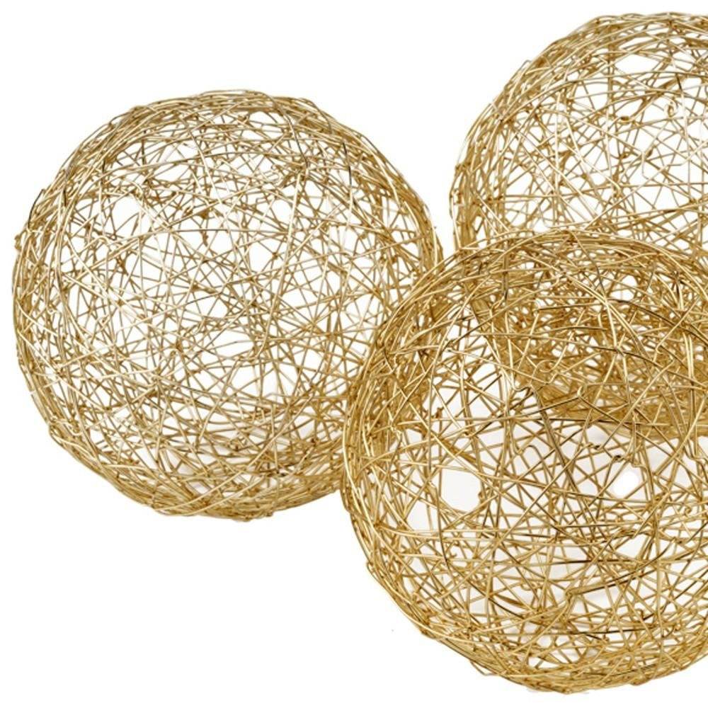 Set of Three Gold Wire 3" Decorative Orbs