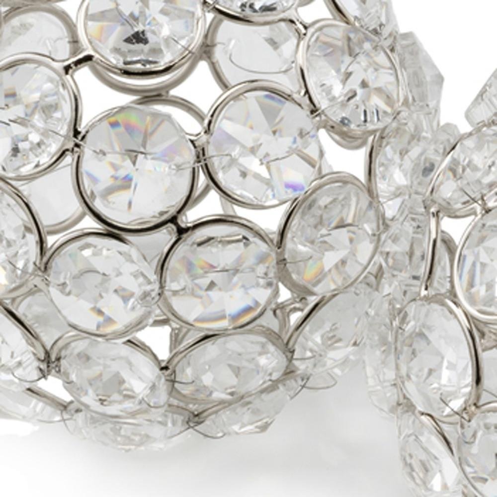 Set of Two Clear And Silver Faux Crystal And Steel Decorative Orb Tabletop Sculptures close-up detail