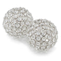 Set of Two Clear And Silver Faux Crystal And Steel Decorative Orb Tabletop Sculptures on a white background