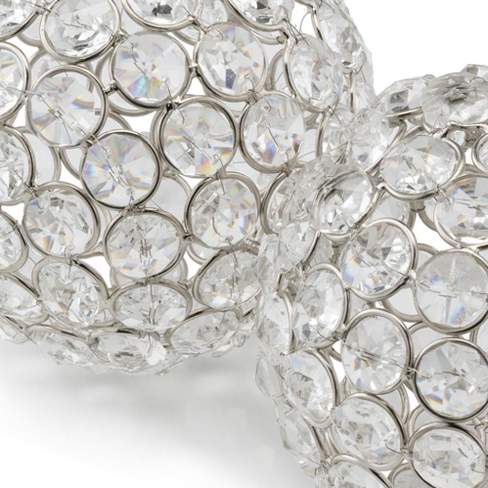 Set of Two Clear And Silver Faux Crystal And Steel Decorative Orb Tabletop Sculptures close-up detail
