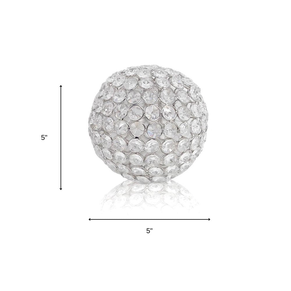 Set of Two Clear And Silver Faux Crystal And Steel Decorative Orb Tabletop Sculptures