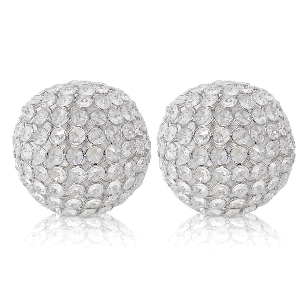 Set of Two Clear And Silver Faux Crystal And Steel Decorative Orb Tabletop Sculptures