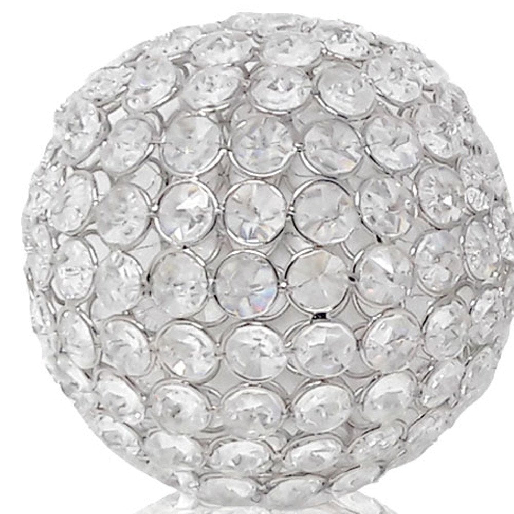 Set of Two Clear And Silver Faux Crystal And Steel Decorative Orb Tabletop Sculptures