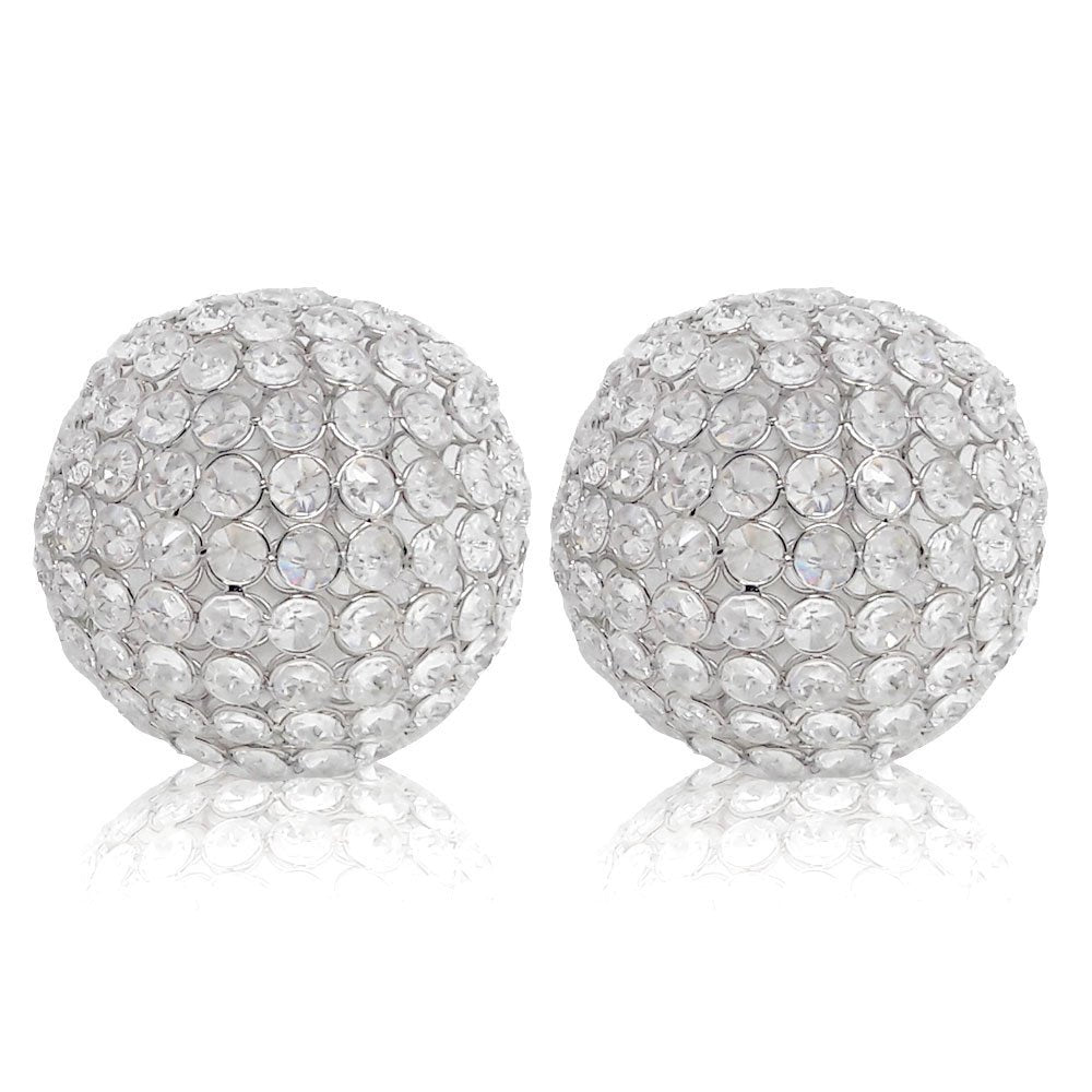 Set of Two Clear And Silver Faux Crystal And Steel Decorative Orb Tabletop Sculptures