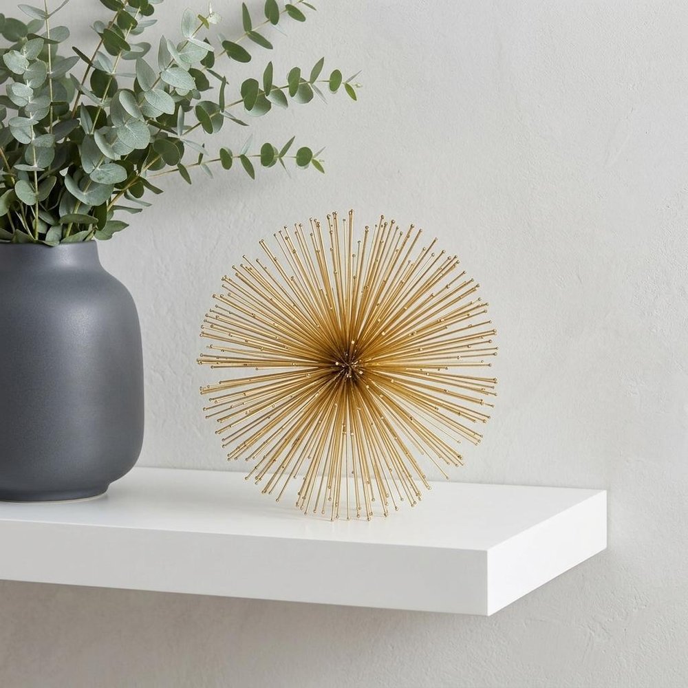 Set of Two Gold Iron Decorative Spiky Sphere Tabletop Sculptures