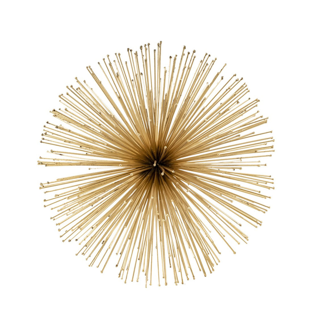 Set of Two Gold Iron Decorative Spiky Sphere Tabletop Sculptures on a white background