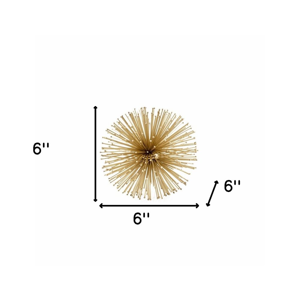 Set of Two Gold Iron Decorative Spiky Sphere Tabletop Sculptures on a white background