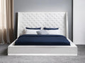White Tufted Faux Leather Upholstered King Bed Frame