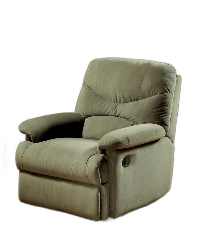 35" Sage Microfiber Recliner. Recliner isolated on a plain white background.