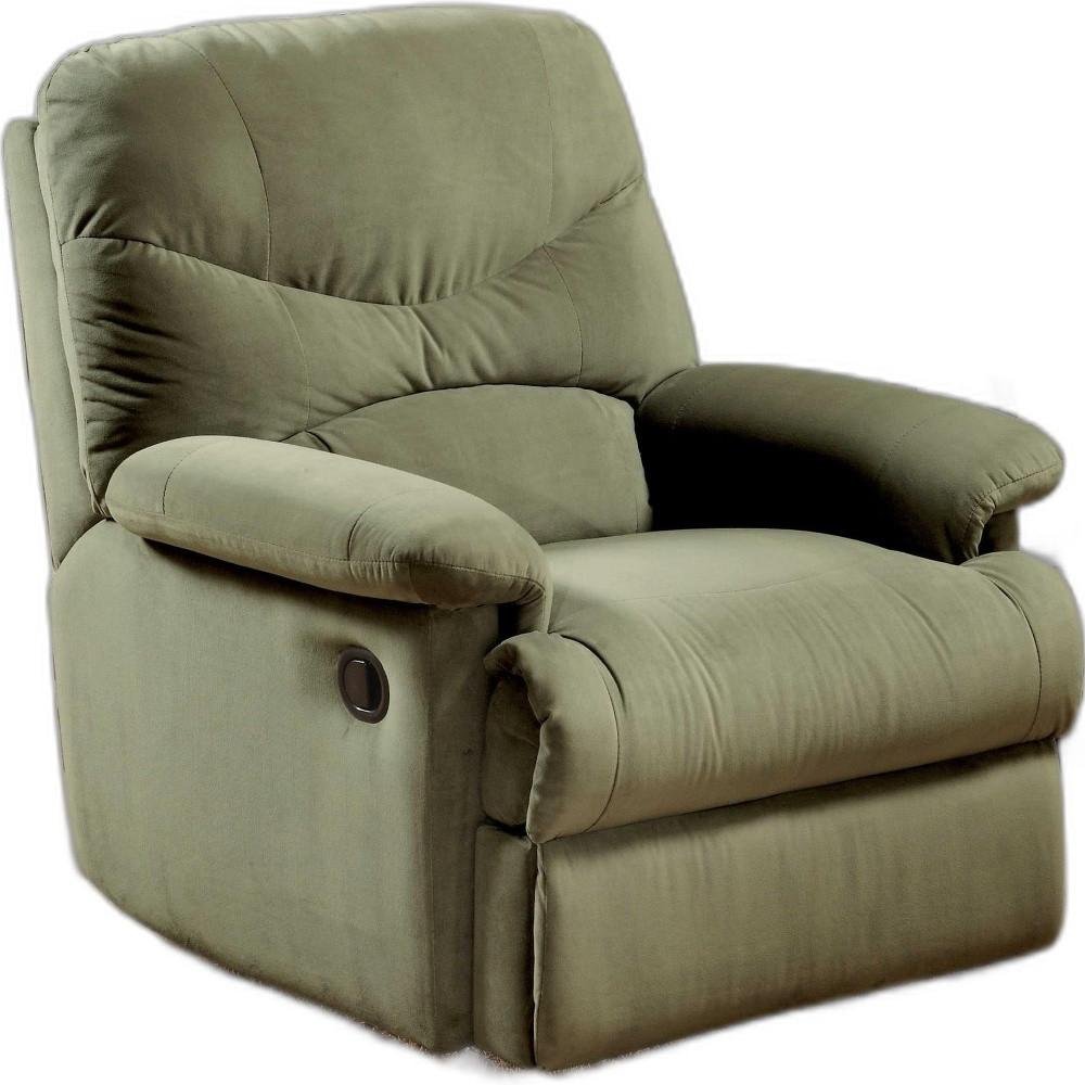 35" Sage Microfiber Recliner. Recliner isolated on a plain white background.