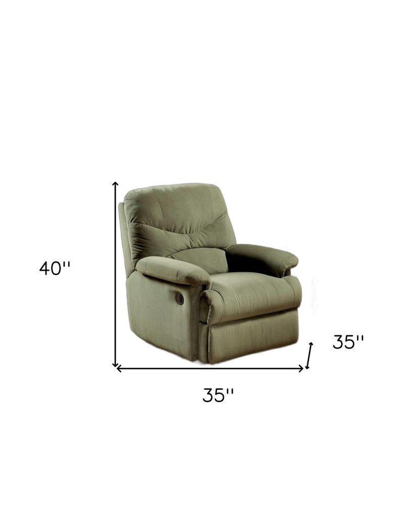 35" Sage Microfiber Recliner. Recliner isolated on a plain white background.