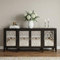 72" Black and Silver Mirrored Solid Wood and Glass Distressed Solid Console Table