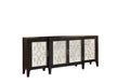 72" Black and Silver Mirrored Solid Wood and Glass Distressed Solid Console Table on a white background