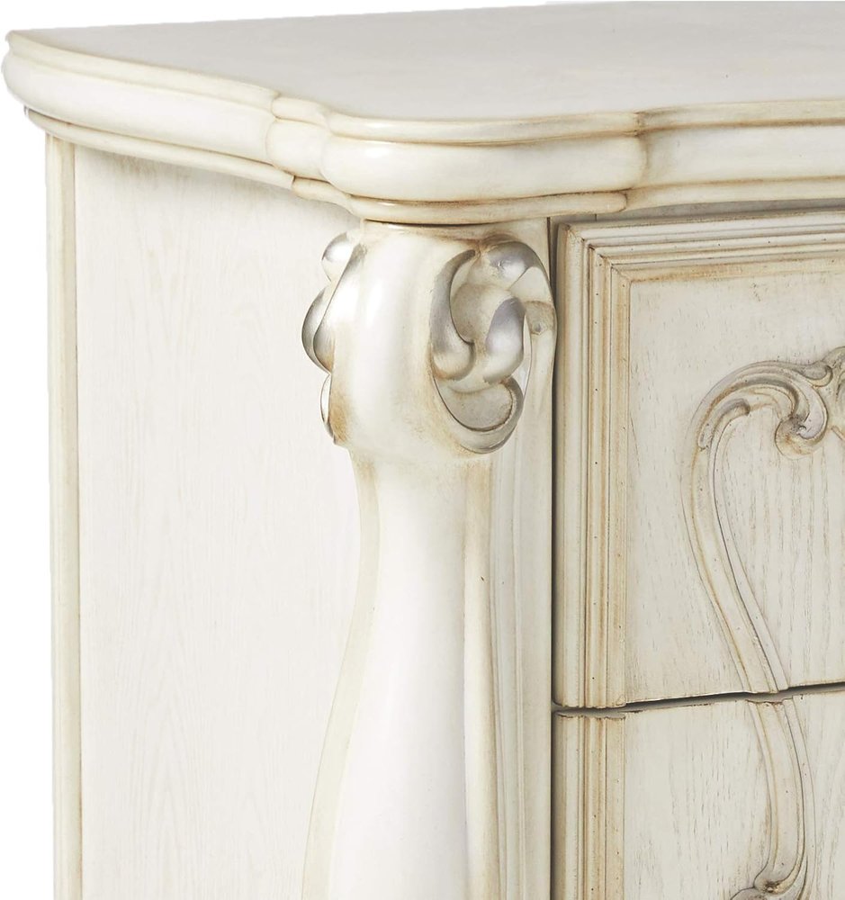 31" White Wood Two Drawer Nightstand. Nightstands & bedside table isolated on a plain white background, showing a white wood surface.