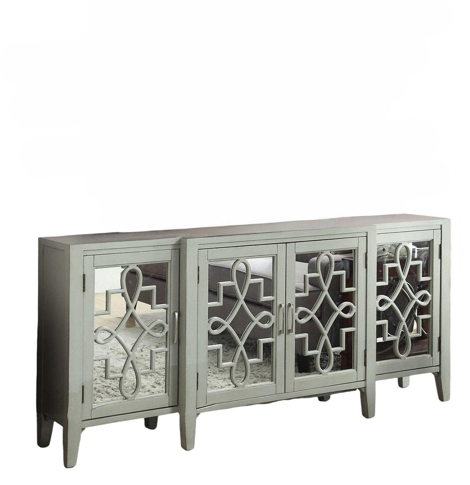 72" Black and Silver Mirrored Solid Wood and Glass Distressed Solid Console Table on a white background