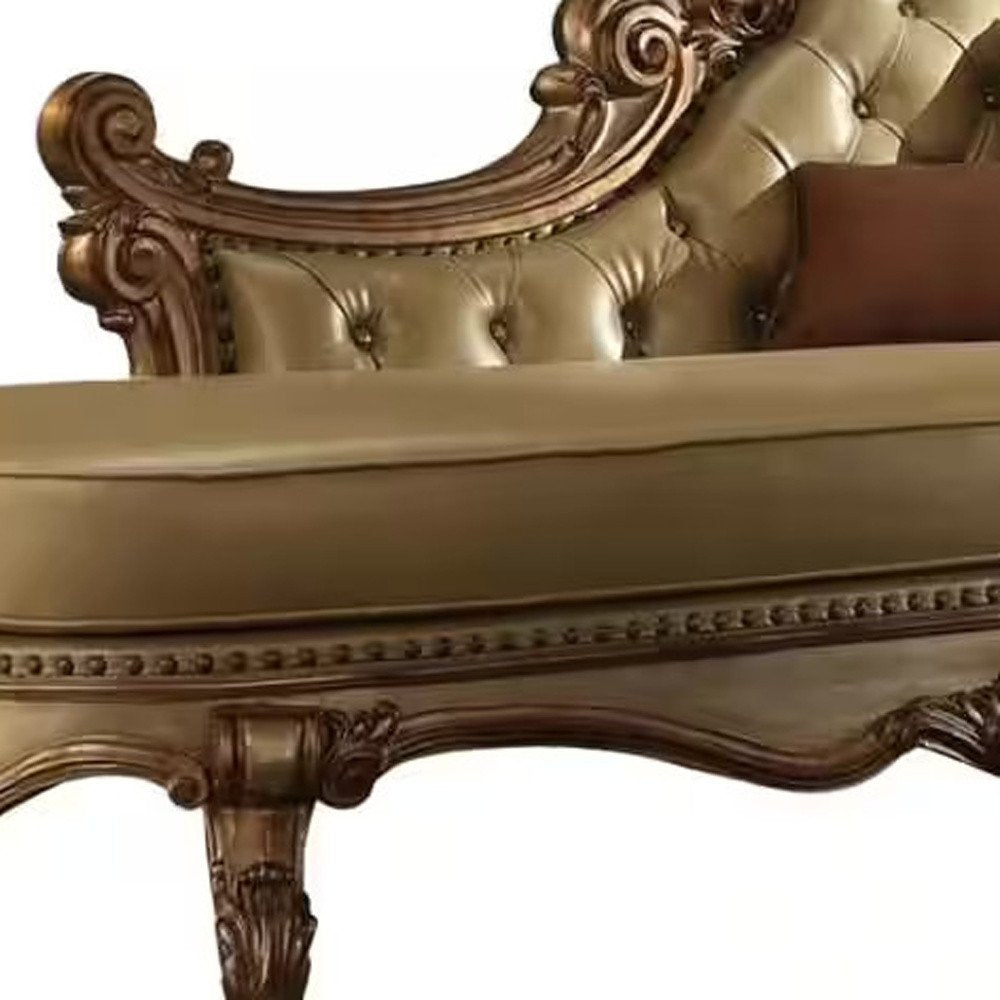 81" Bone and Pearl Faux Leather Tufted Lounge Chair And Toss Pillows on a white background
