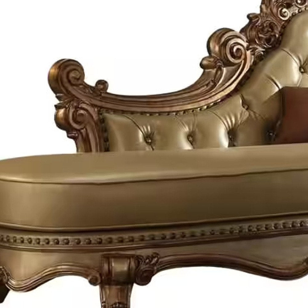 81" Bone and Pearl Faux Leather Tufted Lounge Chair And Toss Pillows on a white background