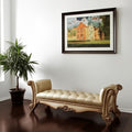 74" Bone and Gold Tufted Faux Leather Upholstered Bench