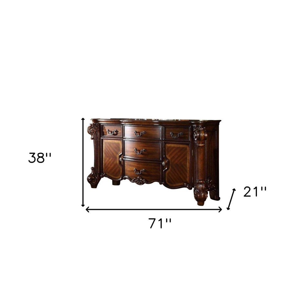 71" Solid Wood Five Drawer Dresser on a white background