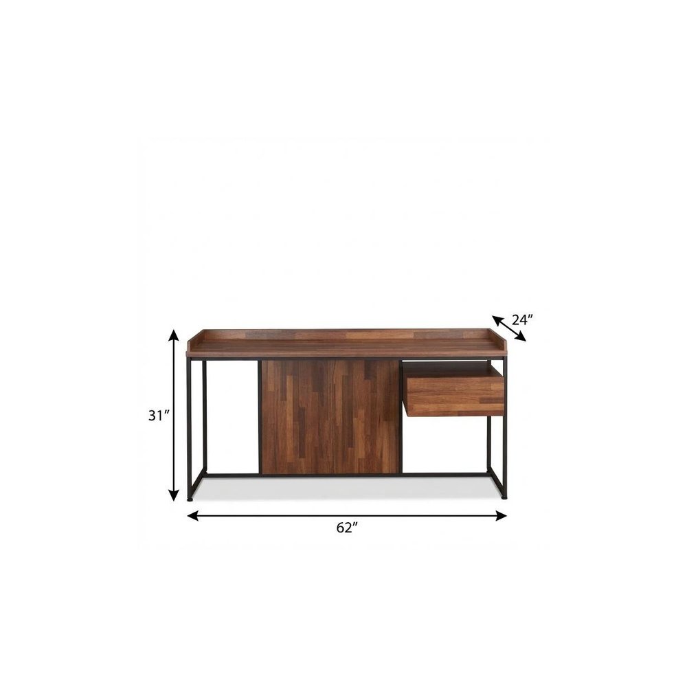 62" Brown and Black Computer Desk. Desk isolated on a plain white background, showing its black color.