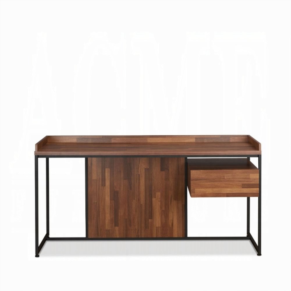 62" Brown and Black Computer Desk. Desk isolated on a plain white background, finished in black.