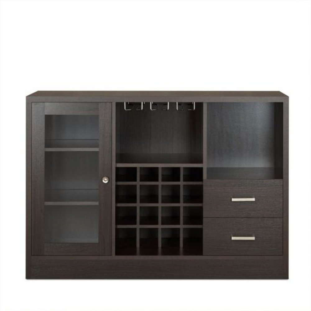 47" Espresso Solid Wood Frame With Five Shelves And Two Drawers