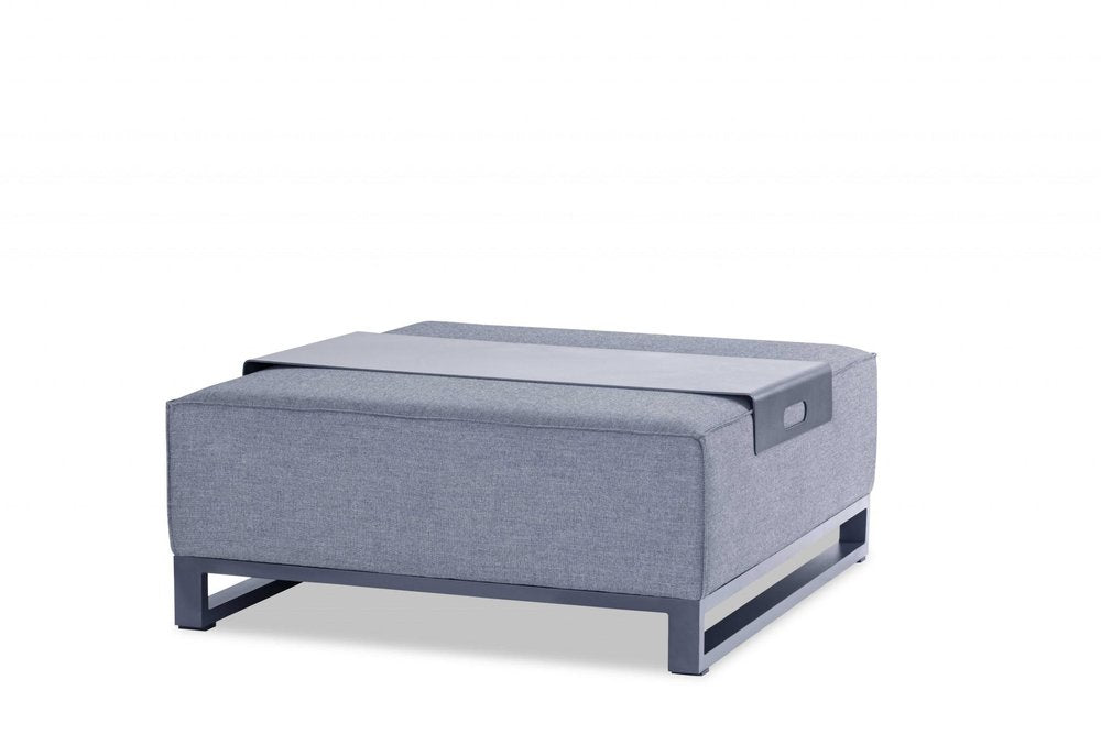 40" Gray Linen Cocktail Ottoman. Ottoman isolated on a plain white background, in a gray linen finish.