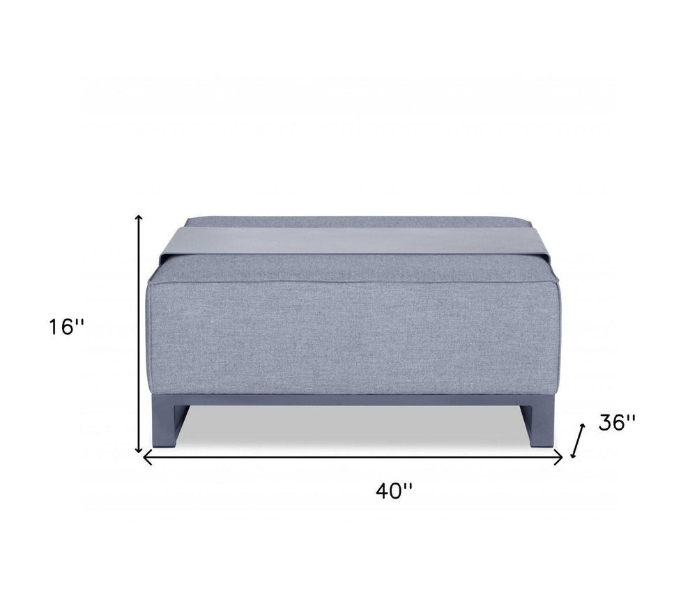 40" Gray Linen Cocktail Ottoman. Ottoman isolated on a plain white background, finished in gray linen.