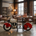 Red and Black Metal And Wood Rolling Glider Bike Bar Cart With Wine Storage