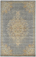 9' X 13' Slate Gray And Orange Wool Medallion Area Rug close-up detail