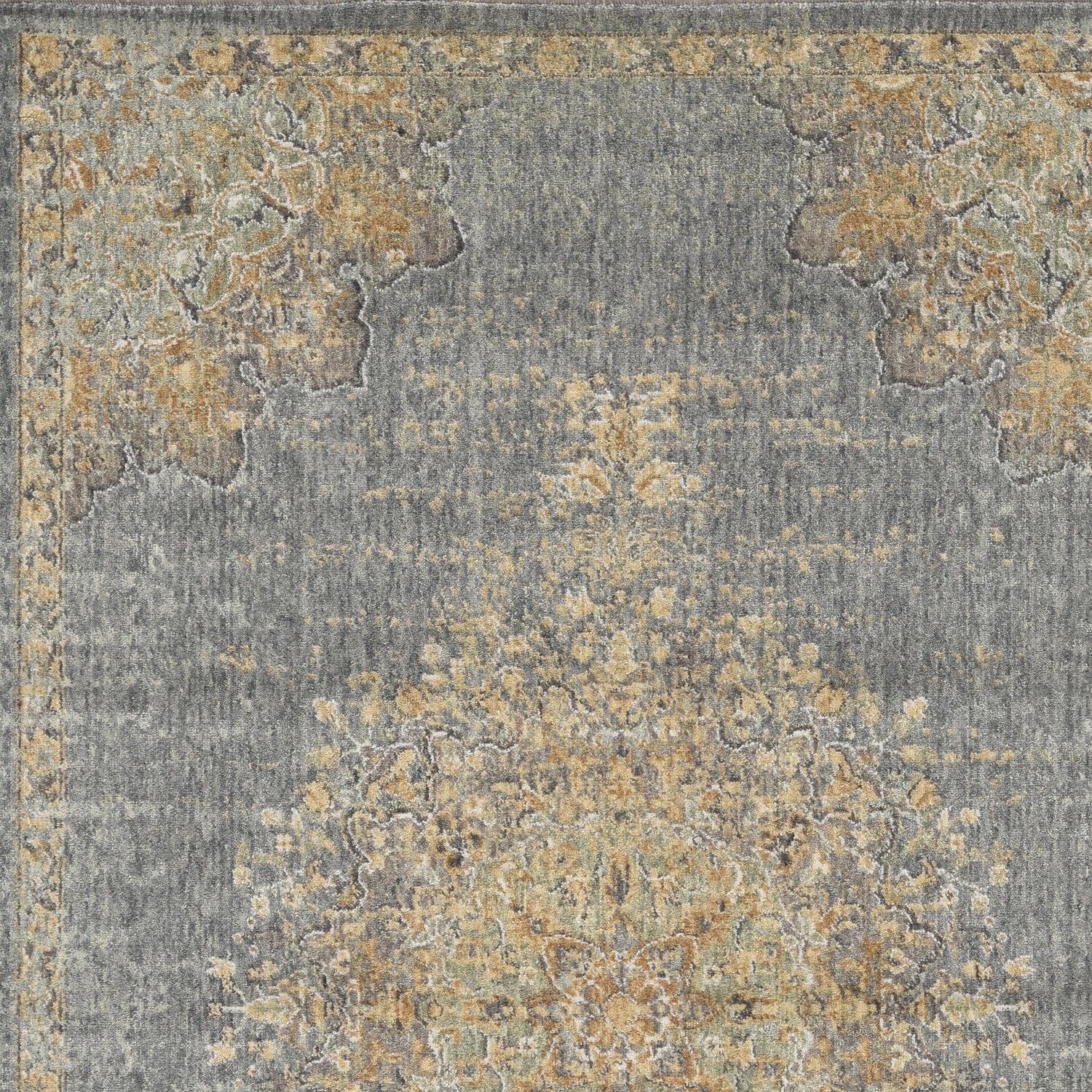 9' X 13' Slate Gray And Orange Wool Medallion Area Rug