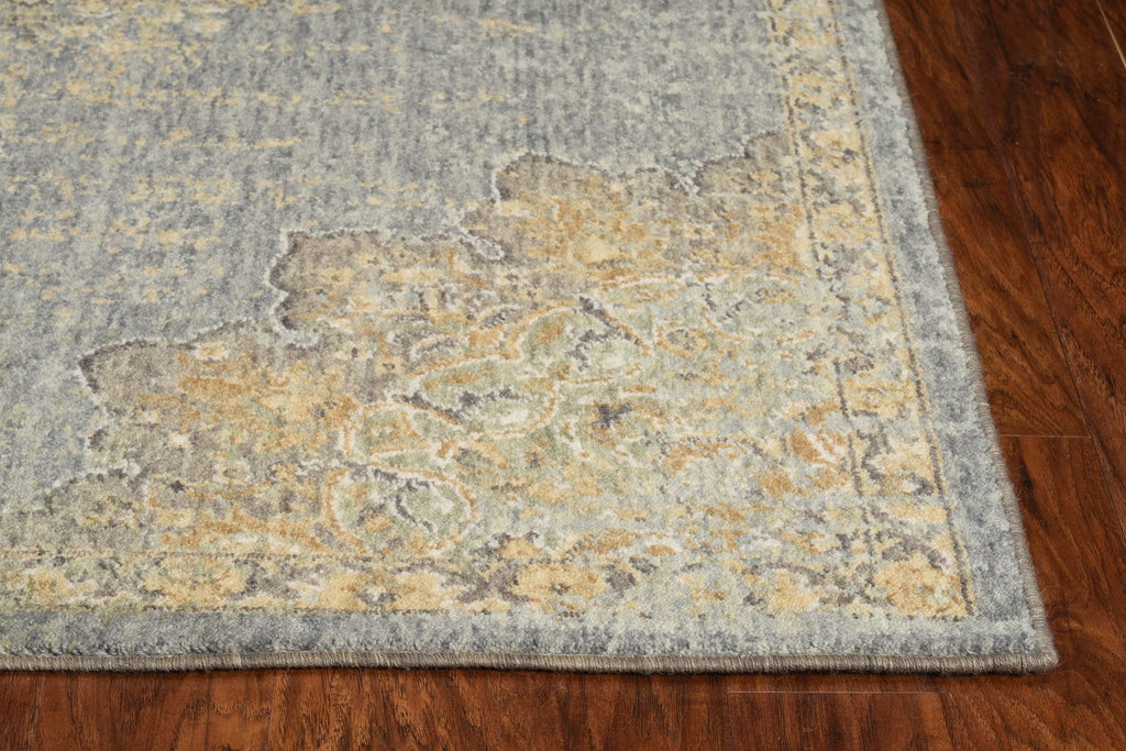9' X 13' Slate Gray And Orange Wool Medallion Area Rug