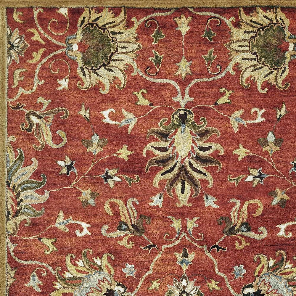 9' X 13' Rust Beige And Gray Wool Floral Medallion Hand Tufted Area Rug
