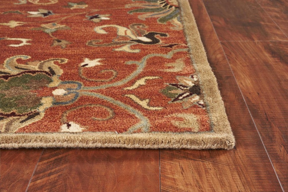 9' X 13' Rust Beige And Gray Wool Floral Medallion Hand Tufted Area Rug