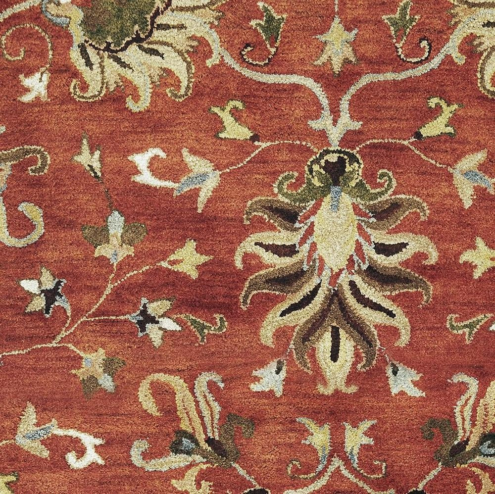 9' X 13' Rust Beige And Gray Wool Floral Medallion Hand Tufted Area Rug