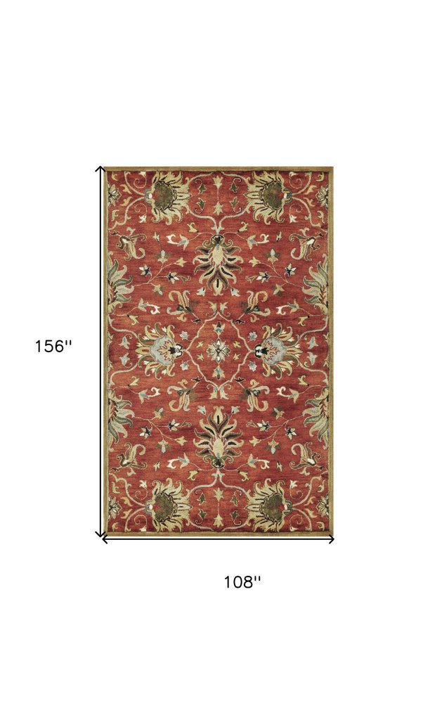 9' X 13' Rust Beige And Gray Wool Floral Medallion Hand Tufted Area Rug