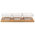 Four Piece Clear And Natural Crystal And Solid Wood Condiment Server on a white background
